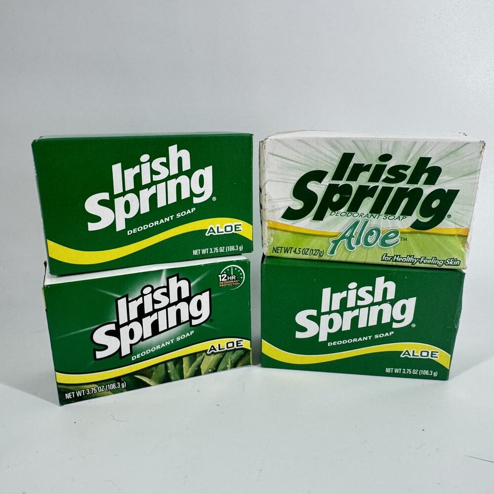 Irish Spring Aloe Deodorant Soap Bath Size 4pc No flax seed Discontinued